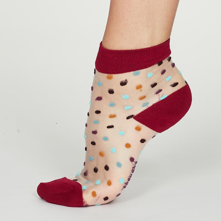 Thought Magenta Cecile Recycled Nylon Spotty Mesh Socks - UK4-7 - Thought