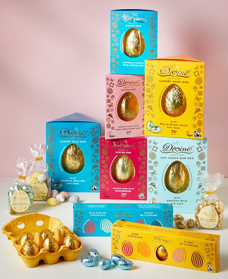 Divine Luxury 70 Dark Chocolate Easter Egg With Dark Mini Easter Eggs 260g Divine Chocolate