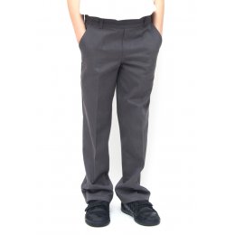 Boys Classic Fit School Trousers With Adjustable Waist - Grey - 7yrs Plus