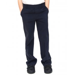 Boys Classic Fit School Trousers With Adjustable Waist - Navy - 11yrs Plus