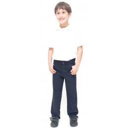 Boys Slim Fit School Trousers With Adjustable Waist - Navy - 3yrs Plus