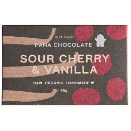 Pana Chocolate Raw Organic Sour Cherry & Vanilla Chocolate Bar - 45g
