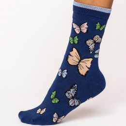 Thought Twilight Blue Organic Cotton Butterfly Socks - UK4-7