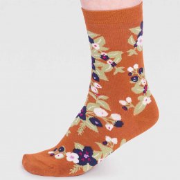 Thought Arya Bamboo Floral Socks - Orange - UK 4-7