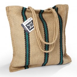 Fair Trade Green and Black Stripey Long Handled Jute Bag