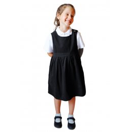 Black Pinafore with Coconut Shell Button - 8yrs Plus