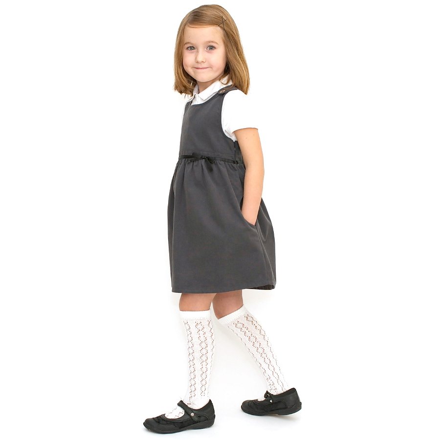 Girls School Pinafore With Bow - Grey - 5yrs Plus - Ecooutfitters