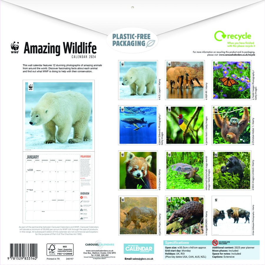 WWF Amazing Wildlife 2024 Wall Calendar WWF